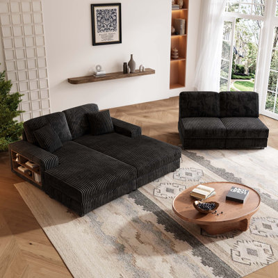 Canapé convertible en forme de U avec tissu velours côtelé offrant confort et fonctionnalité modernes pour la détente dans le salon