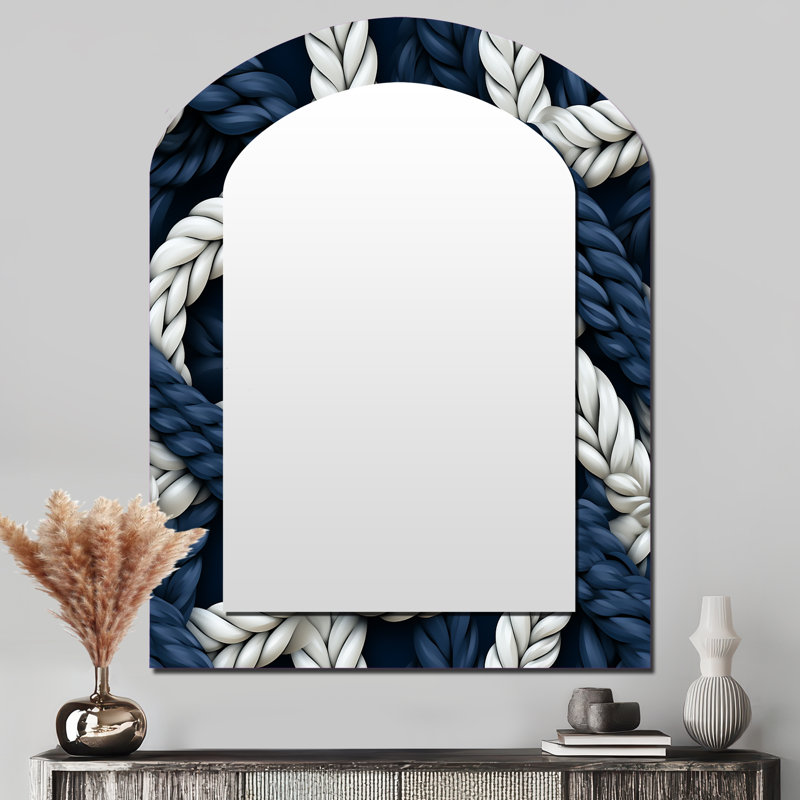 Motif de corde côtière blanc et bleu - miroir mural arche côtière, miroir décoratif asymétrique bleu, impression sur métal