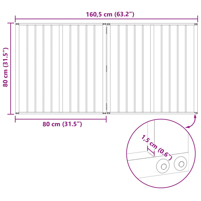 Galvanised Steel Free Standing Pet Gate, 80cm H x 160.5cm W x 1.5cm D