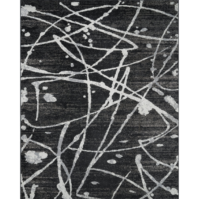 Machine Washable Archie Black/Gray Rug, Rectangle 7'7'' x 10'