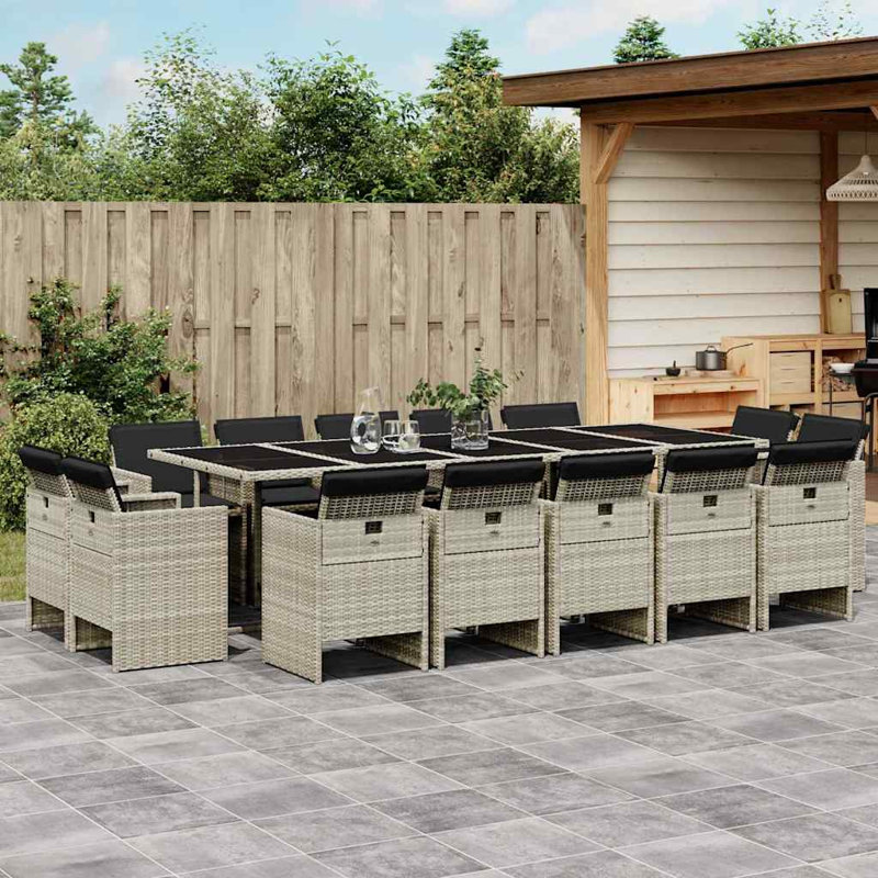 Patio Dining Set with, 17 Pieces: Table, 16 Chairs, Black Cushion/Light Grey Frame