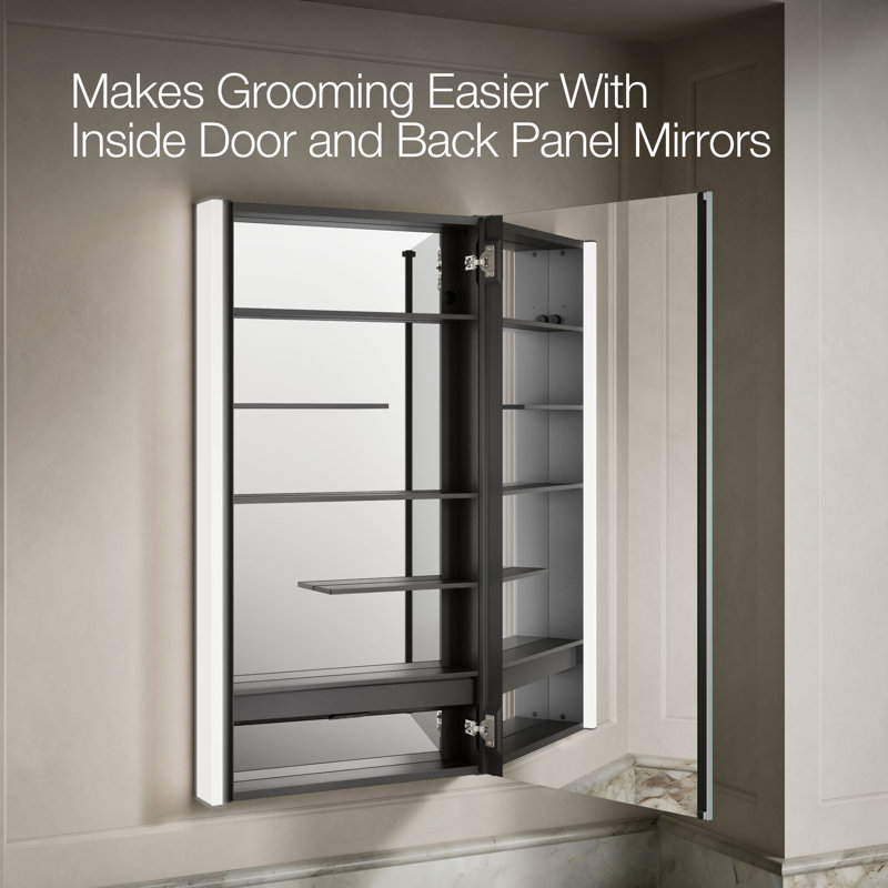 Maxstow Surface Mount Frameless Medicine Cabinet with LED Lighting, 40" H x 22" W x 3.87" D, Vertical