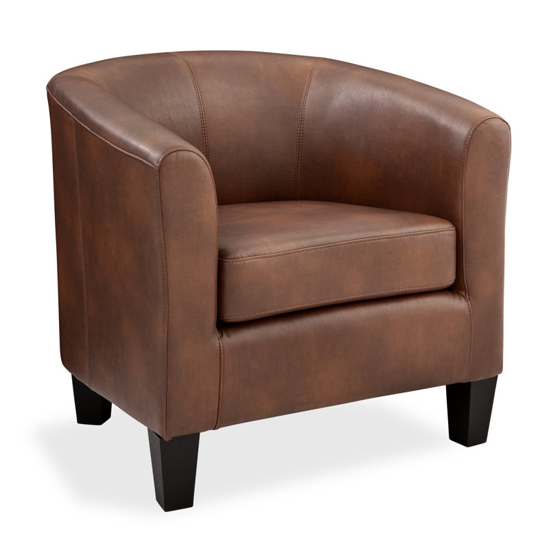Ellen Enzo Upholstered Barrel Chair Faux Leather, Caramel Brown Faux Leather