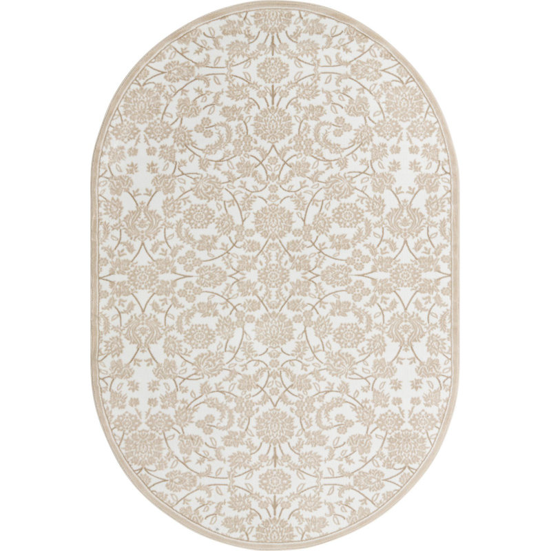 Tapis traditionnel Emigdio couleur nuage, Ovale 6 pi x 9 pi