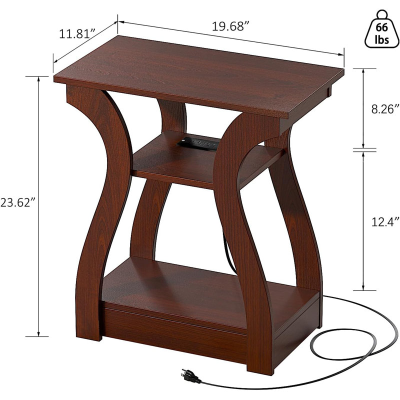 Cherry 3-Tier End Table Set with Charging Station