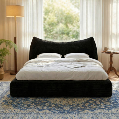 Upholstered Cloud Bed Frame with 9.4" Thickened Detachable Headboard, Boucle Platform Bed Frame with Rounded Corner Design, Easy Assembly
