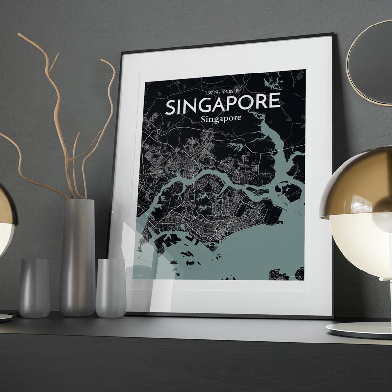 Singapore City Map in Midnight 1 Piece Wall Art, 20cm H x 16cm W x 0.05cm D