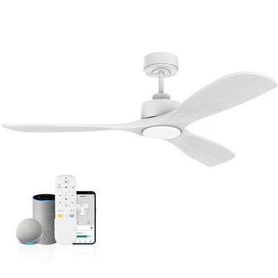 Ventilateur de plafond en bois à 3 pales de 52 po avec lumière, télécommande, WiFi / Alexa, moteur à courant continu silencieux, à intensité variable, intérieur / extérieur