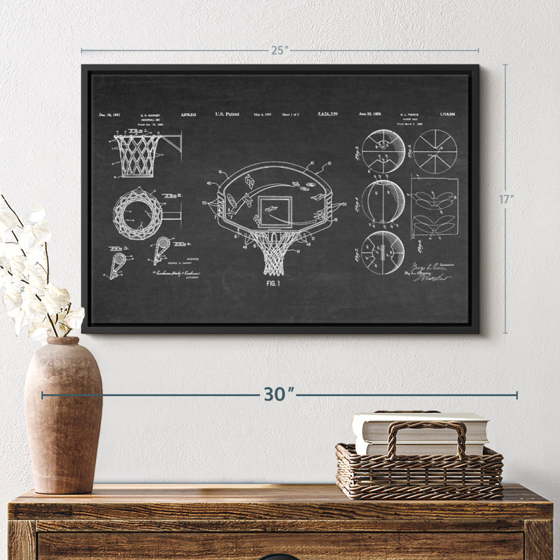 Basketball Patents, reproduction sur toile, H 17 po x l 25 po