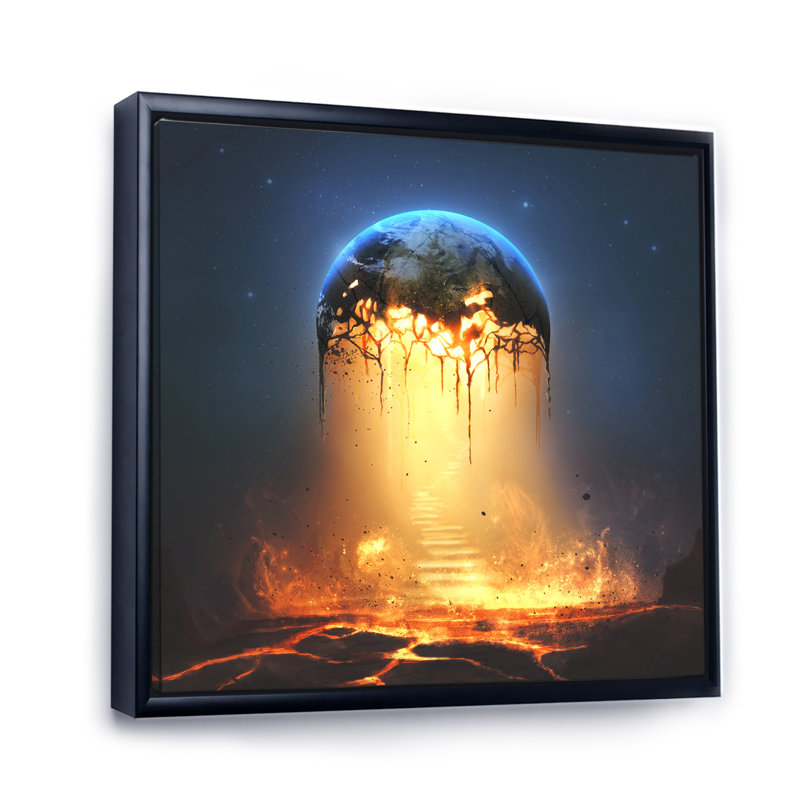 " Surreal Fire Lava Pouring ", 36" H x 36" W x 1.5" D, Black Floater Framed Canvas