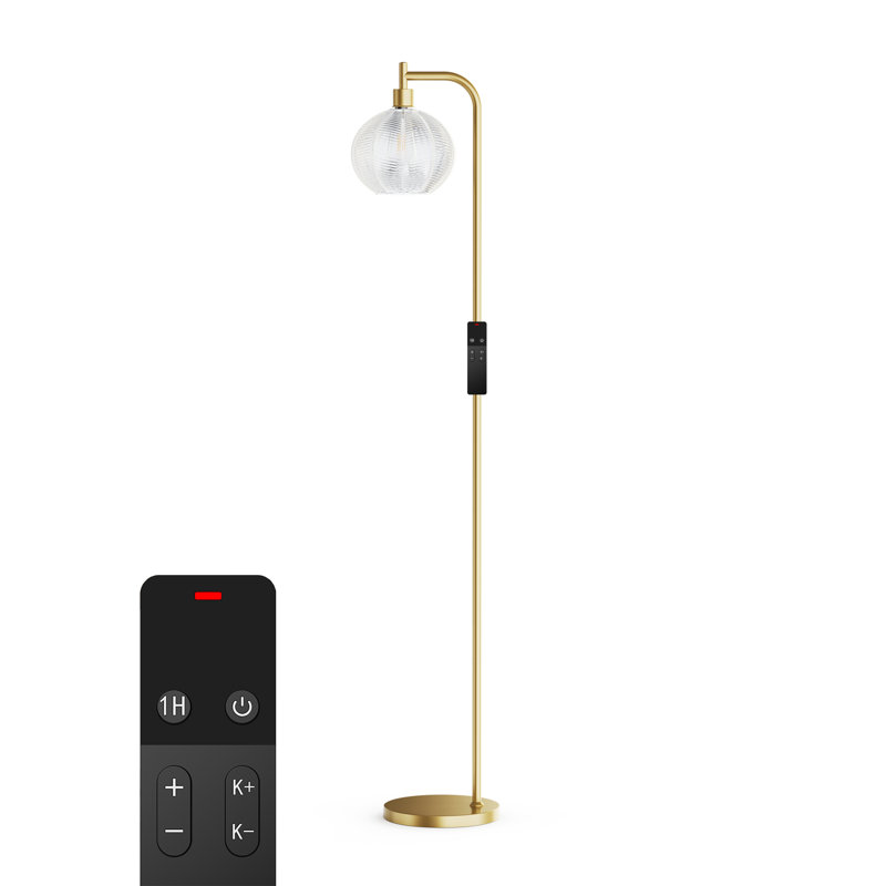 Arched Floor Lamp With Glass Shade, Remote Control And Bulb Included