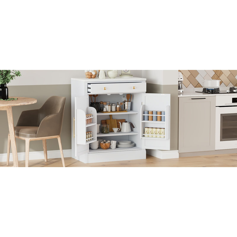 Armoire-bar moderne avec rangement Buffet avec tiroir 2 tablettes réglables et 2 portes pour la cuisine, Blanc