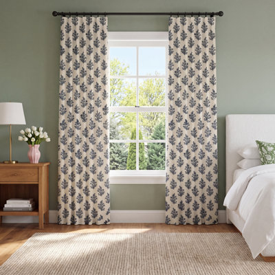Nichols Floral Block Print Pleated Curtain