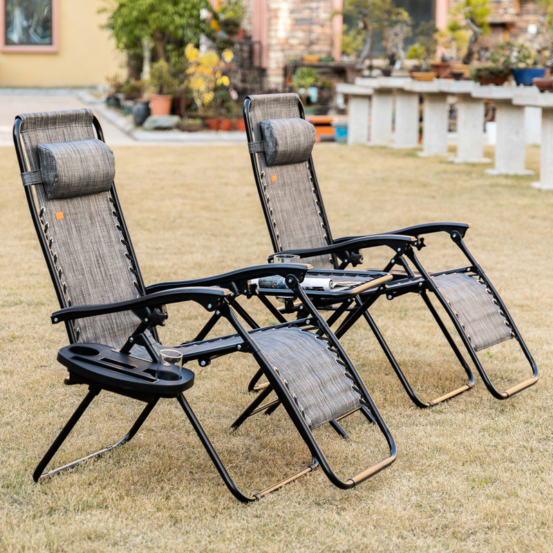 Zero Gravity Chair - Breathable Mesh Chairs, Cupholders For Outdoor Enjoyment Backyard, Lawn Gray Adjustable With Side Table Lawn, Backyard