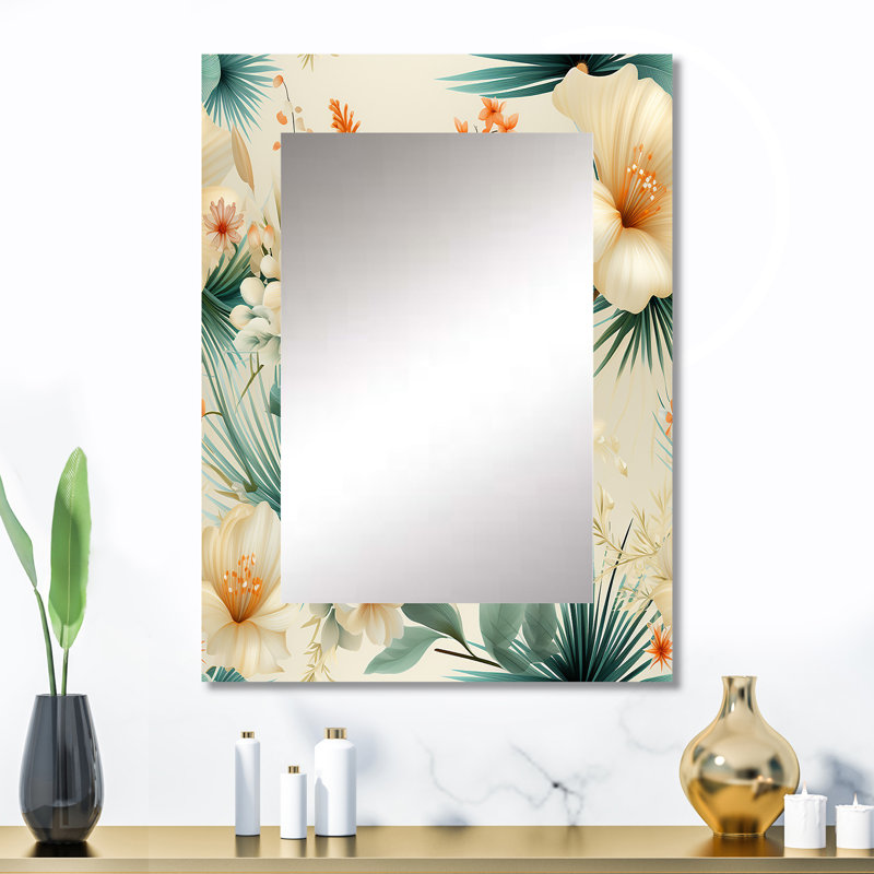 Amania Seashell Serenity Tropical Pattern - Coastal Decorative Wall Mirror, Nautical Mirror, Printed Metal Art, 32" x 24"
