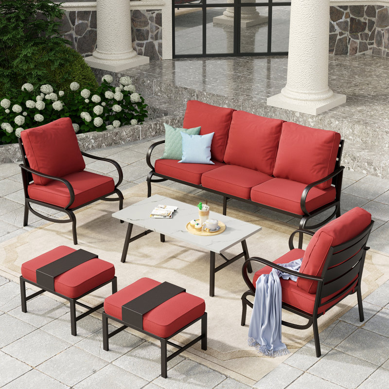 Tapasi 5 - Person Patio Conversation Set with Cushions, Yes, Red