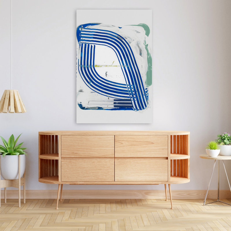 Rayures bleues III - art abstrait à rayures géométriques mixtes, H 48 po x l 32 po