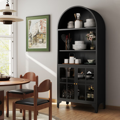 73.6" Arched Metal Storage Display Cabinet with Adjustable Shelves and Glass Doors by Winston Porter