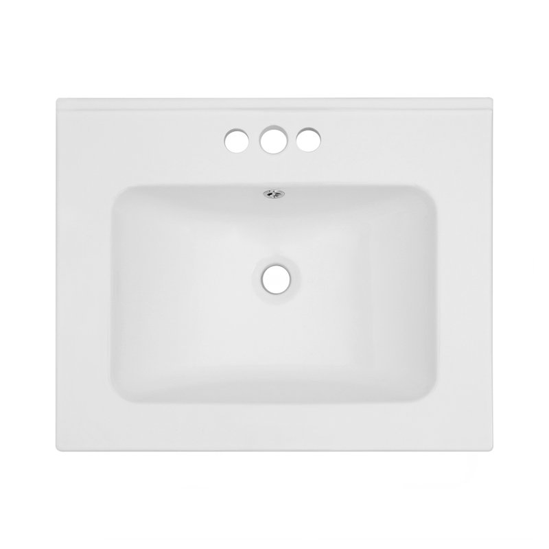 Plateau de meuble-lavabo simple blanc 24 po x 19,7 po avec trous de robinet 4 po et trop-plein (lavabo seulement) (n'inclut que le lavabo de salle de bain)