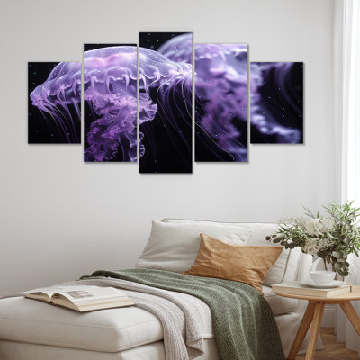 Purple And Black Jellyfish Dance I - Sea Creatures Wall Art Print Set
