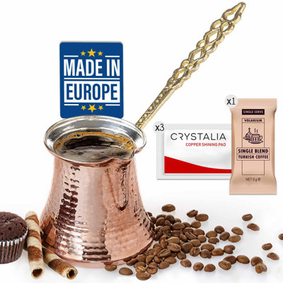 Cafetière turque Volarium, cafetière arabe grecque, cezve en cuivre martelé, cafetière Stove Top (grande)