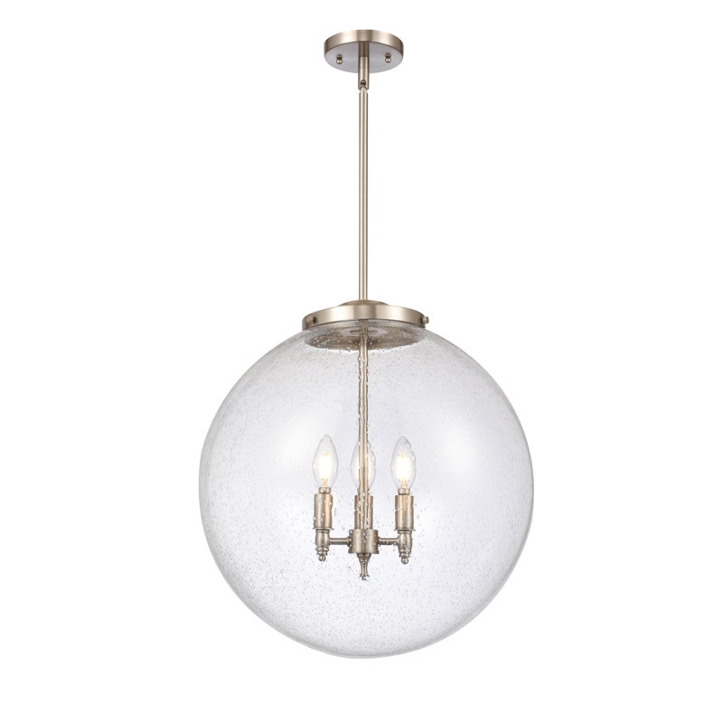 Luminaire suspendu simple à 3 lumières Frederick, H 19 po x l 18 po x P 18 po, Nickel satiné brossé