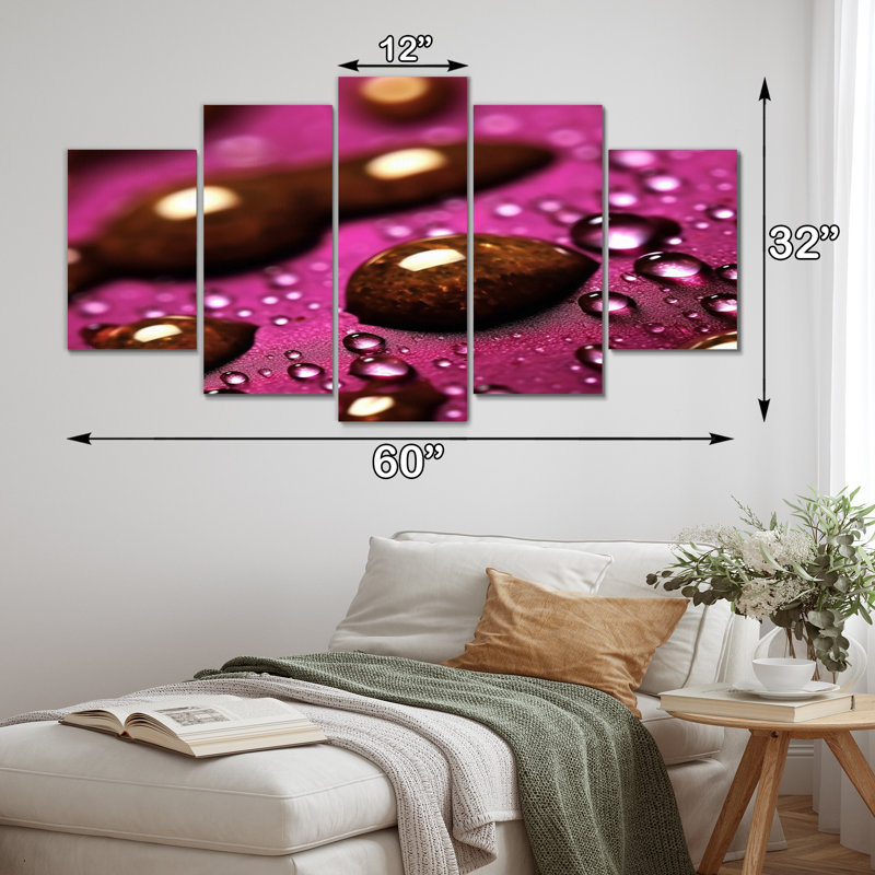 Mauve rose avec gouttes de pluie I - art mural toile de gouttes de pluie - 5 panneaux