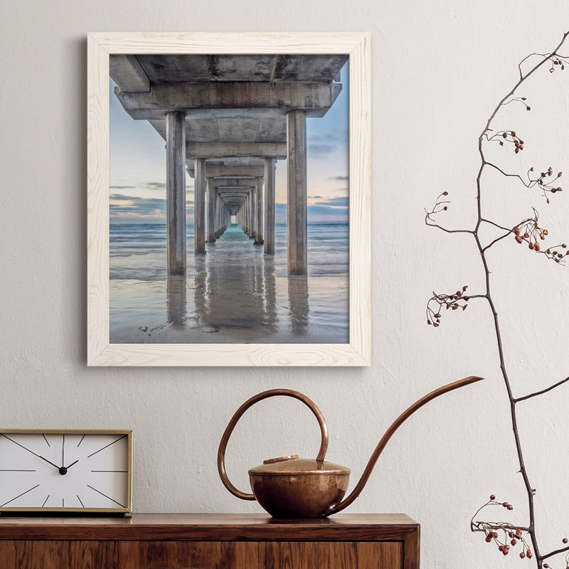Scripps Pier - Peinture sur toile encadrée, Cadre blanc