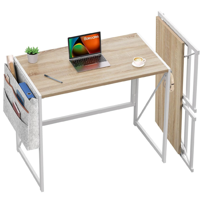 MDF Iron Writing Desk, Natural/White
