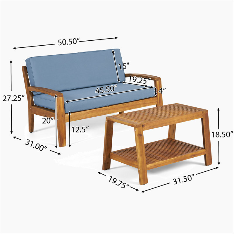 ensemble causeuse et table basse d'extérieur, Bleu, Brun