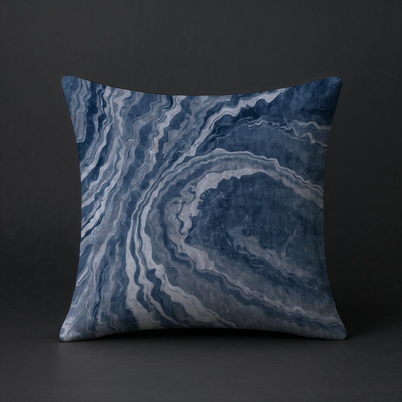 Coussin décoratif intérieur / extérieur gris Modern Modern, Carré 16 po, Gris / denim abstrait 5