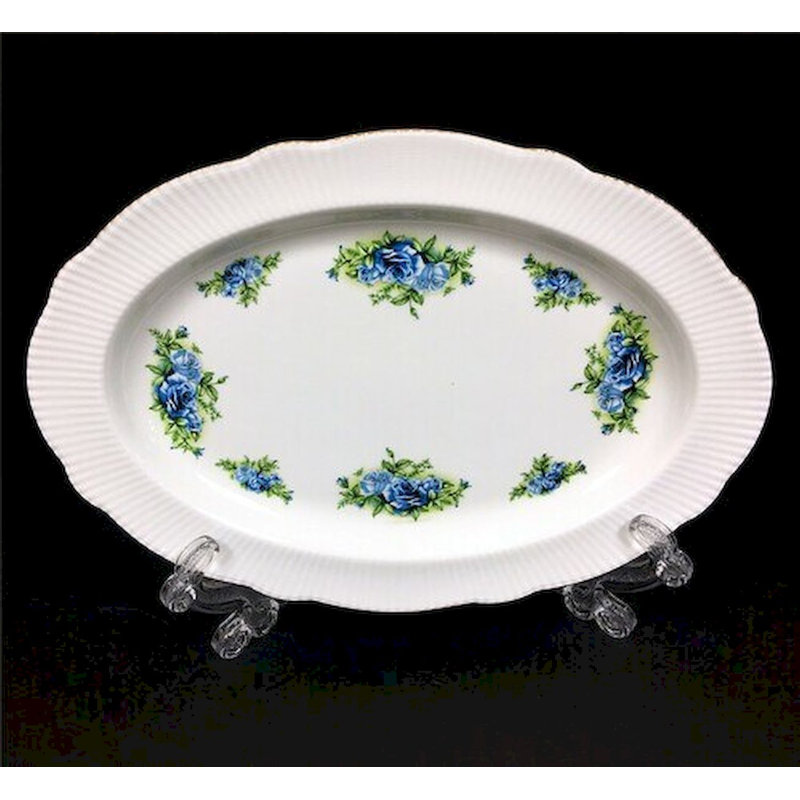 Plateau ovale fleurs bleues