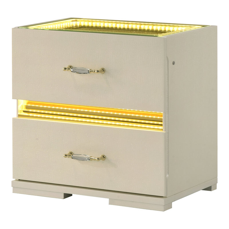 Table de chevet 2 tiroirs Brigette, Beige