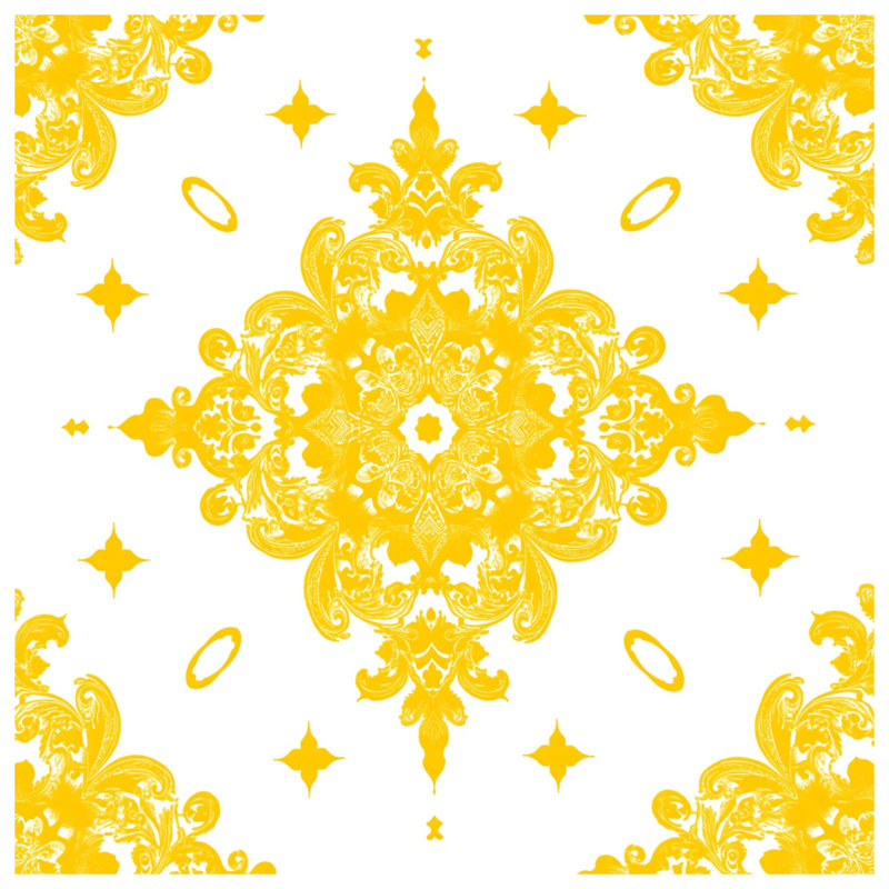 Yellow Ornate Damask Comforter, King