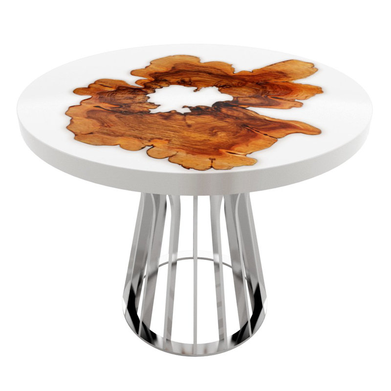 Table de salle à manger Amiata, L 83,9 po x L 83,9 po, Brun / blanc fantôme, Chrome