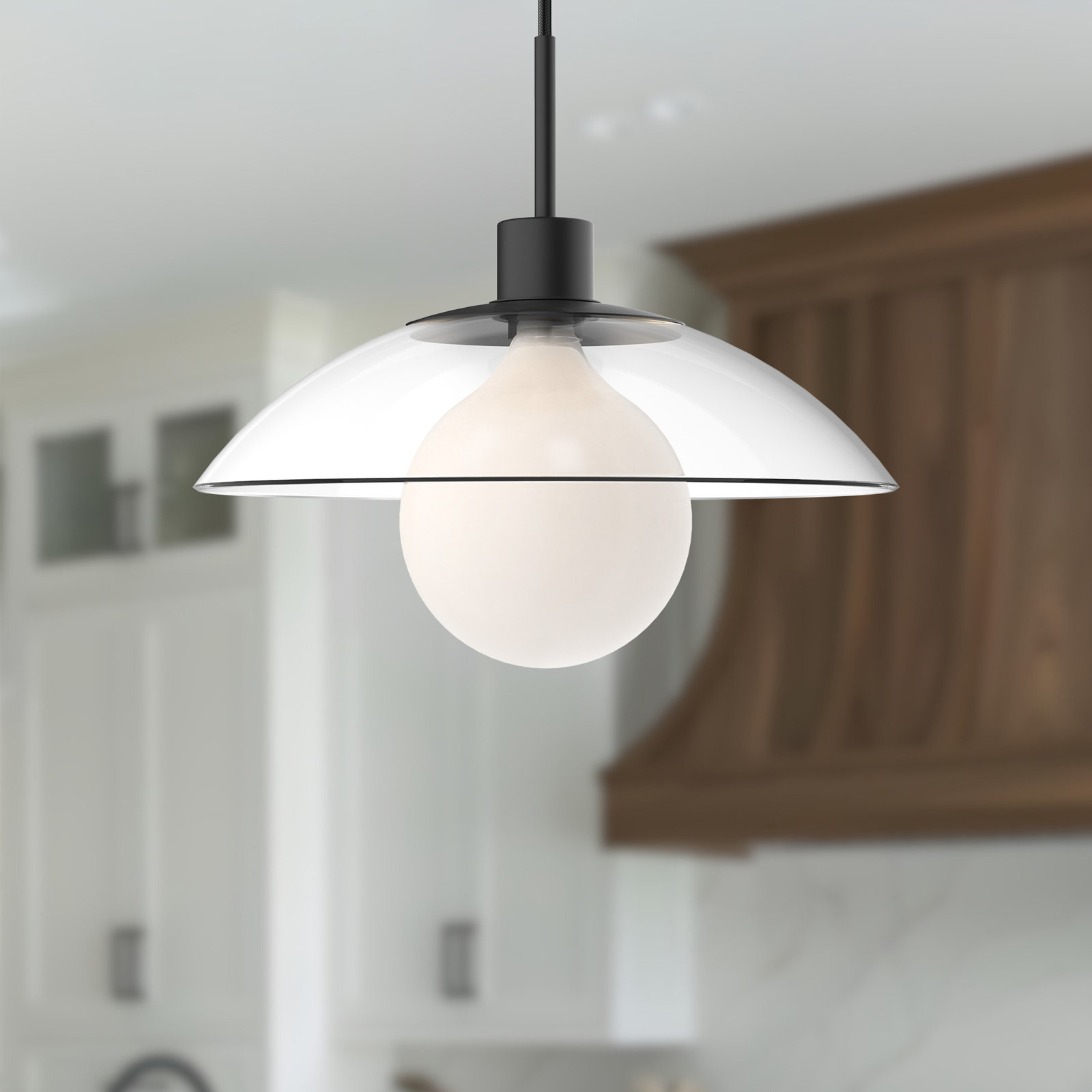 Finola Single Light Glass Pendant, Clear Glass/Matte Black