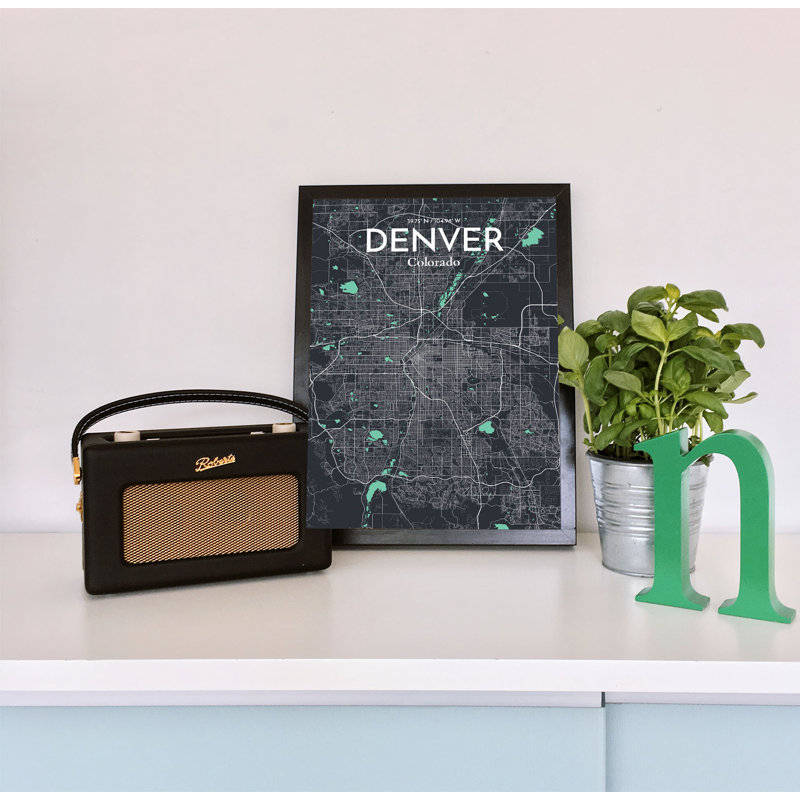 Denver City Map - Unframed Graphic Art Print on Paper, 70cm H x 50cm W x 0.13cm D, Black