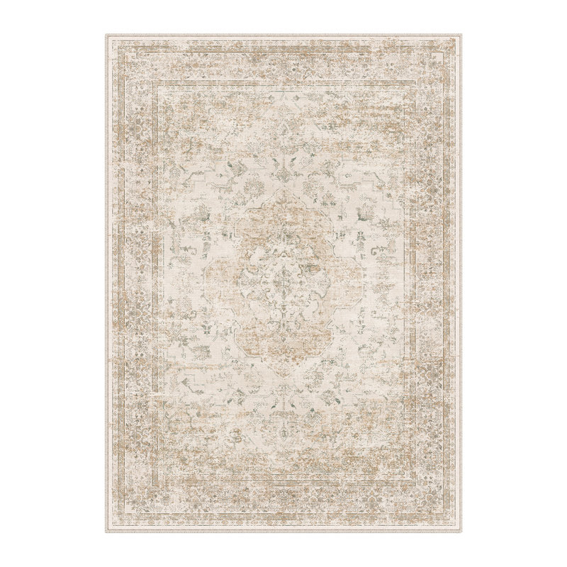Tapis lavable à la machine avec envers antidérapant Asteria, Beige, Rectangulaire 3 pi x 5 pi