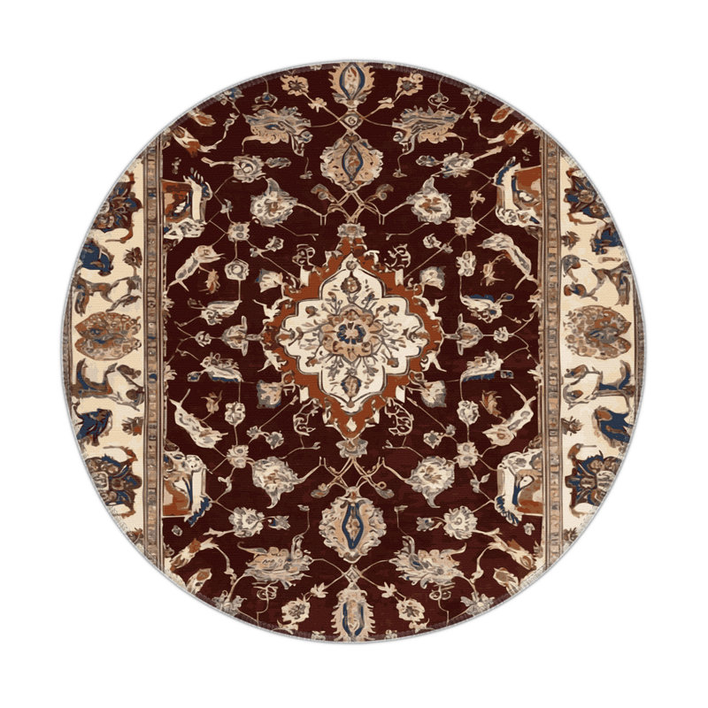 Tapis d'intérieur et d'extérieur brun Persian, Rond 5 pi