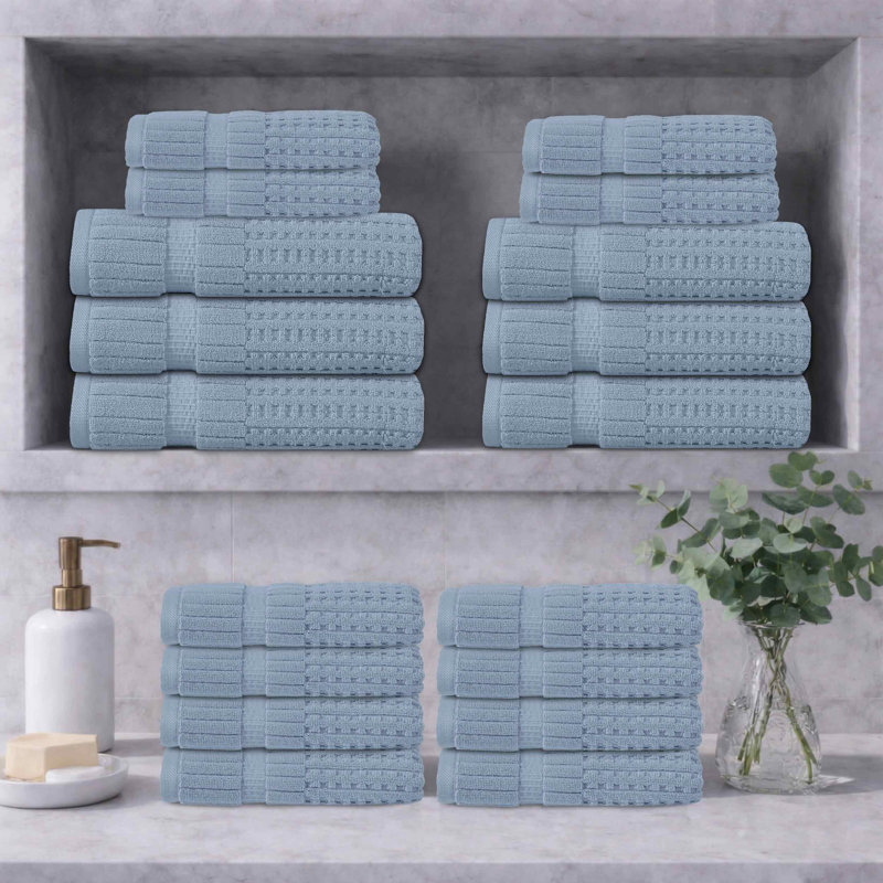 Ensemble de serviettes 18 pièces Willow - 100% coton peigné, qualité supérieure 630 g / m², bleu, ultra doux et très absorbant (ensemble de 6 serviettes de bain, 12 serviettes de toilette)