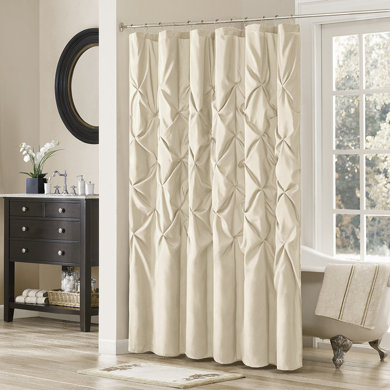 Ivory Tufted Faux Silk Shower Curtain, 72 x 72 Inches