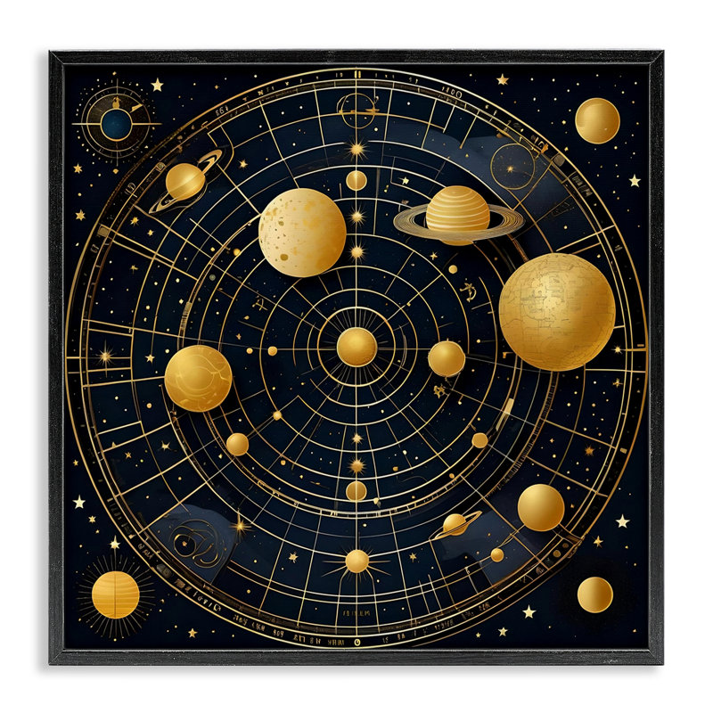 Planètes astrales dans le système solaire, estampe numérique, conception de Tabz Jones, Giclée encadrée noir minuit