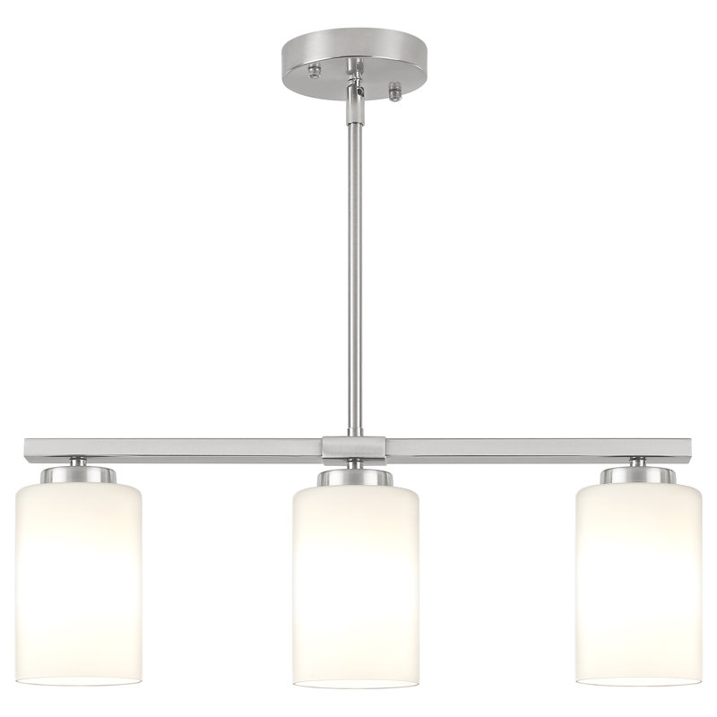 Luminaire suspendu pour îlot de cuisine 3 lumières Volha, Blanc, Nickel