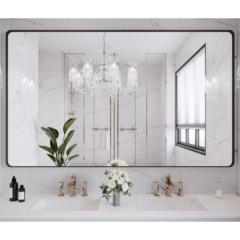 Miroir de salle de bain mural et d'angle Lesamuel, 36 po x 59 po, Noir, Rectangulaire