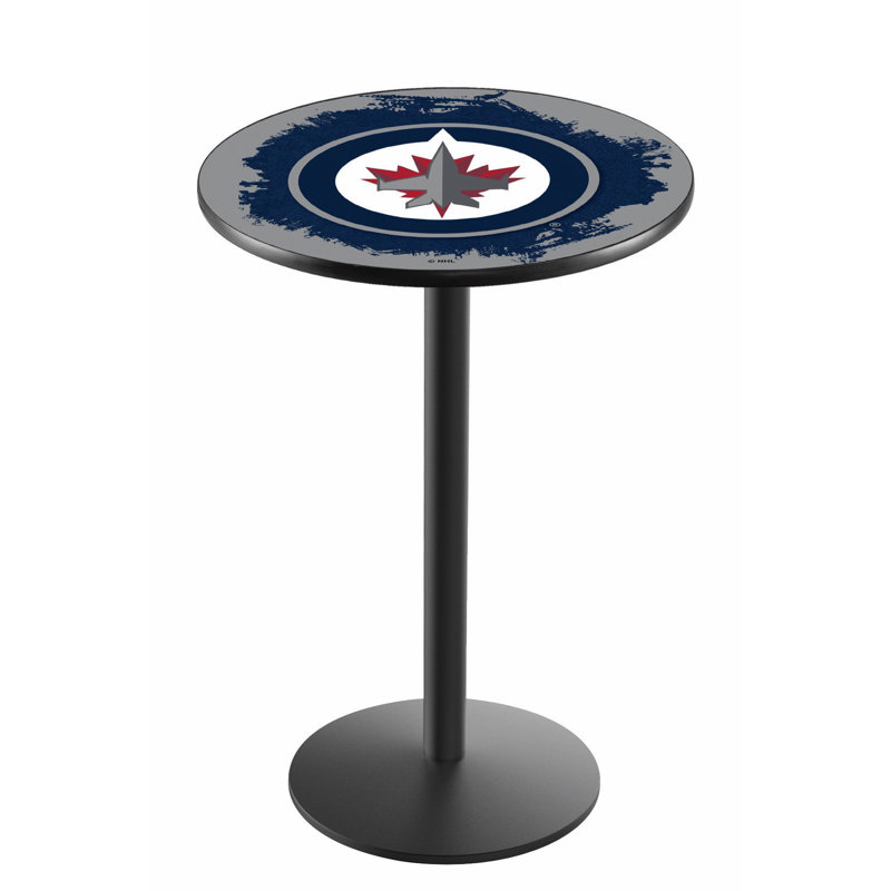 NHL Round Metal Base Dining Table, Black Wrinkle, Winnipeg Jets