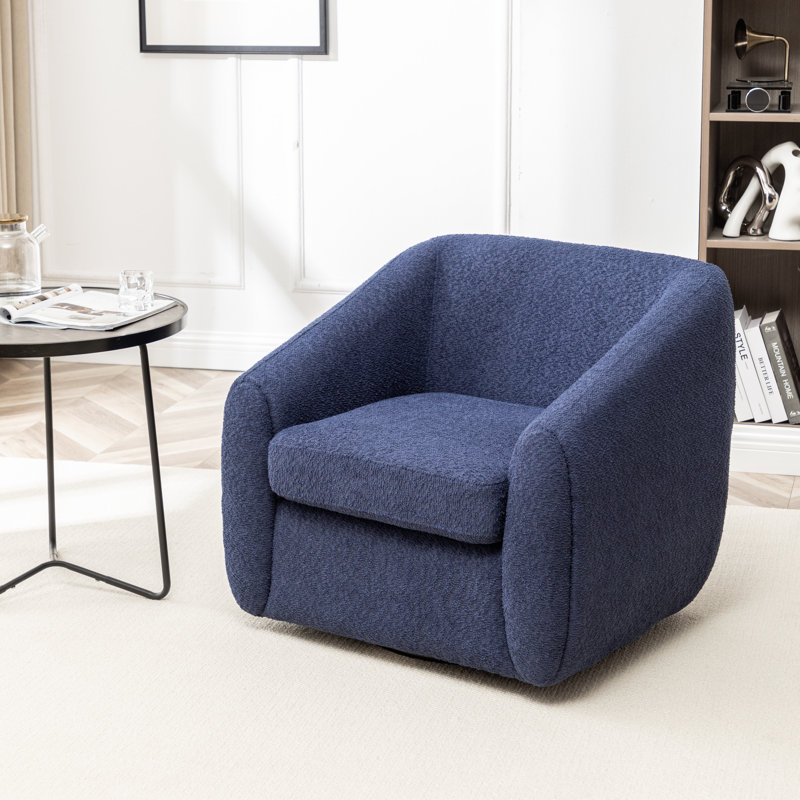 Shively 32'' Wide Upholstered Swivel Chair, Blue