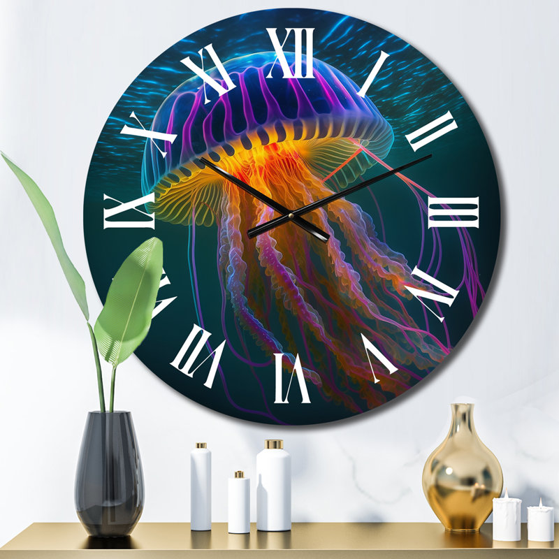 Horloge murale Radiant Colorful Deep Sea Jellyfish II - Jellyfish, Petit