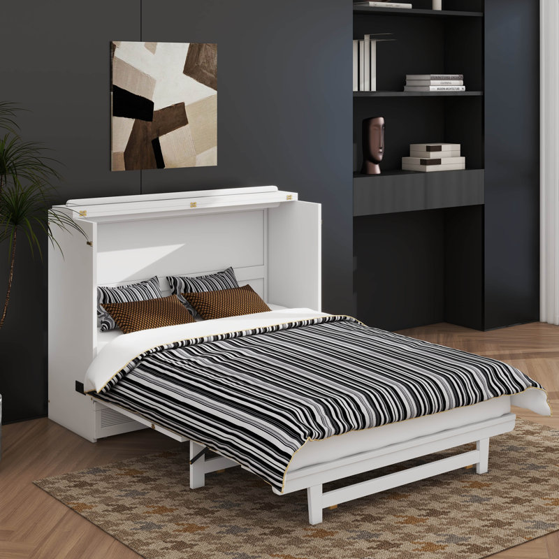 Lit escamotable spacieux avec rangement de tiroir intégré pour toutes vos nécessités, Grand, Blanc