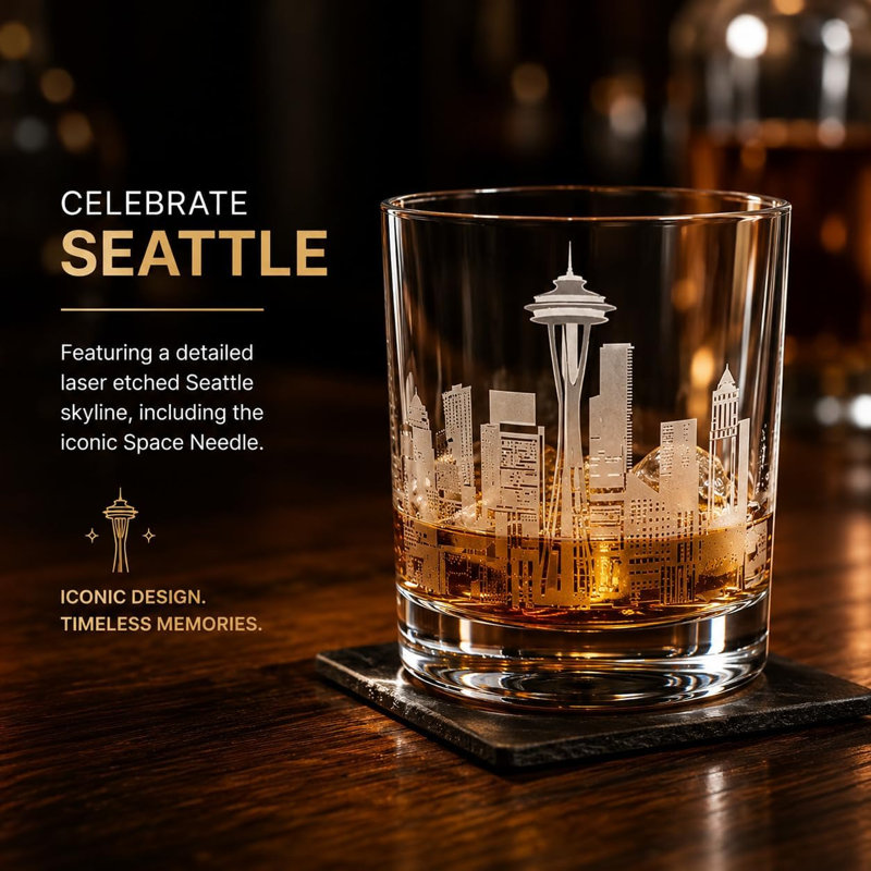 Engraved Whiskey Glass Seattle Skyline