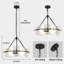 Lustre tambour à 4 lumières à intensité variable en verre noir pour lustre de salle à manger suspendu au plafond